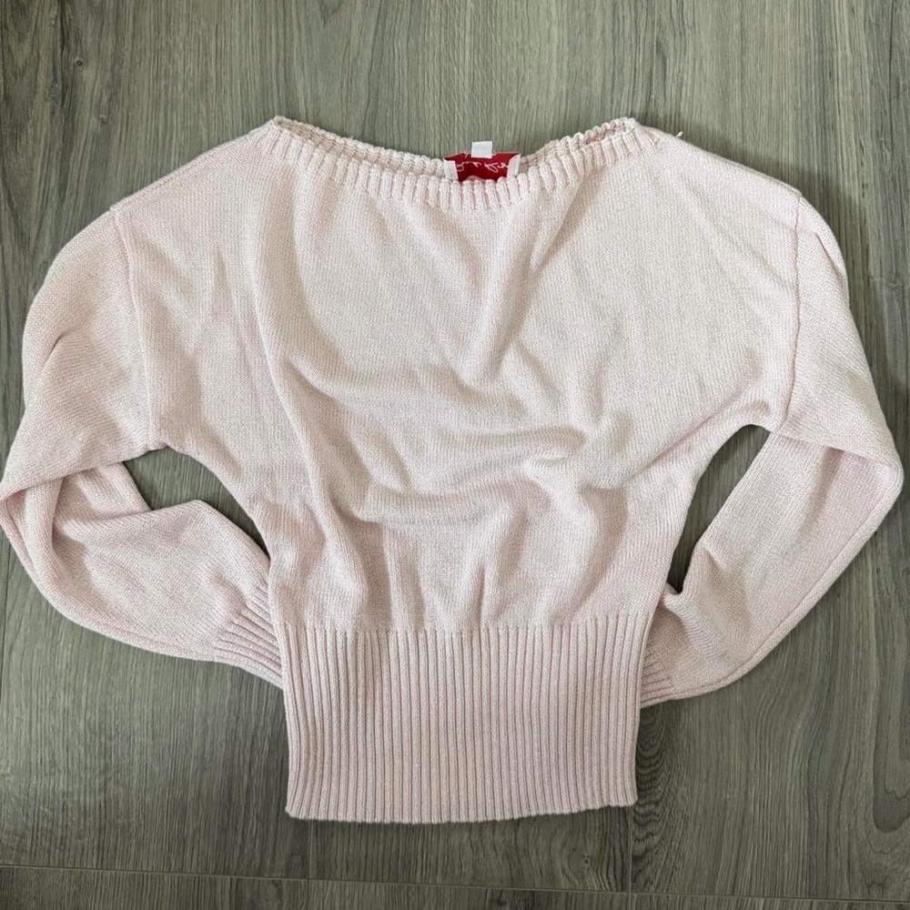 Pink Rose Pale Pink Shimmer Scoop Neck Sweater - Picture 2 of 4